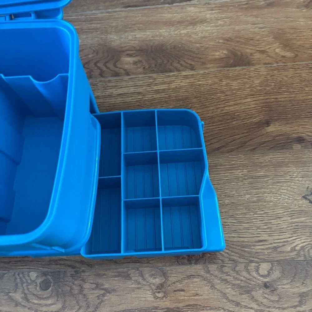 Blue Portable Tool Organizer with Yellow Latch and Handle, craft, Tackle box